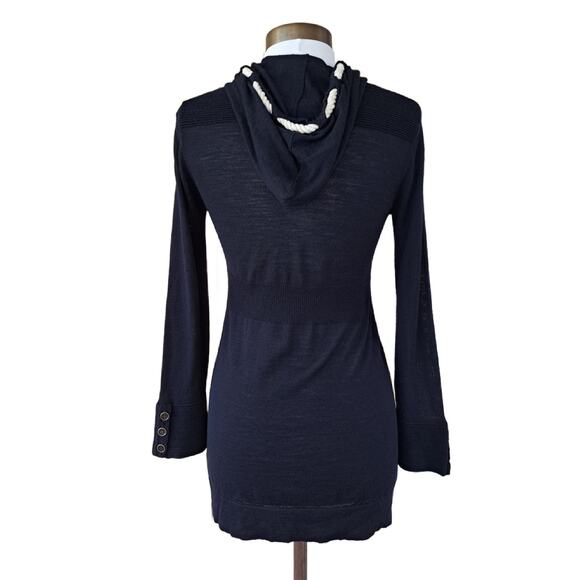 Nanette Lepore Navy Blue Wool Cardian Sweater Hoodie Nautical Size Small - Picture 3 of 9